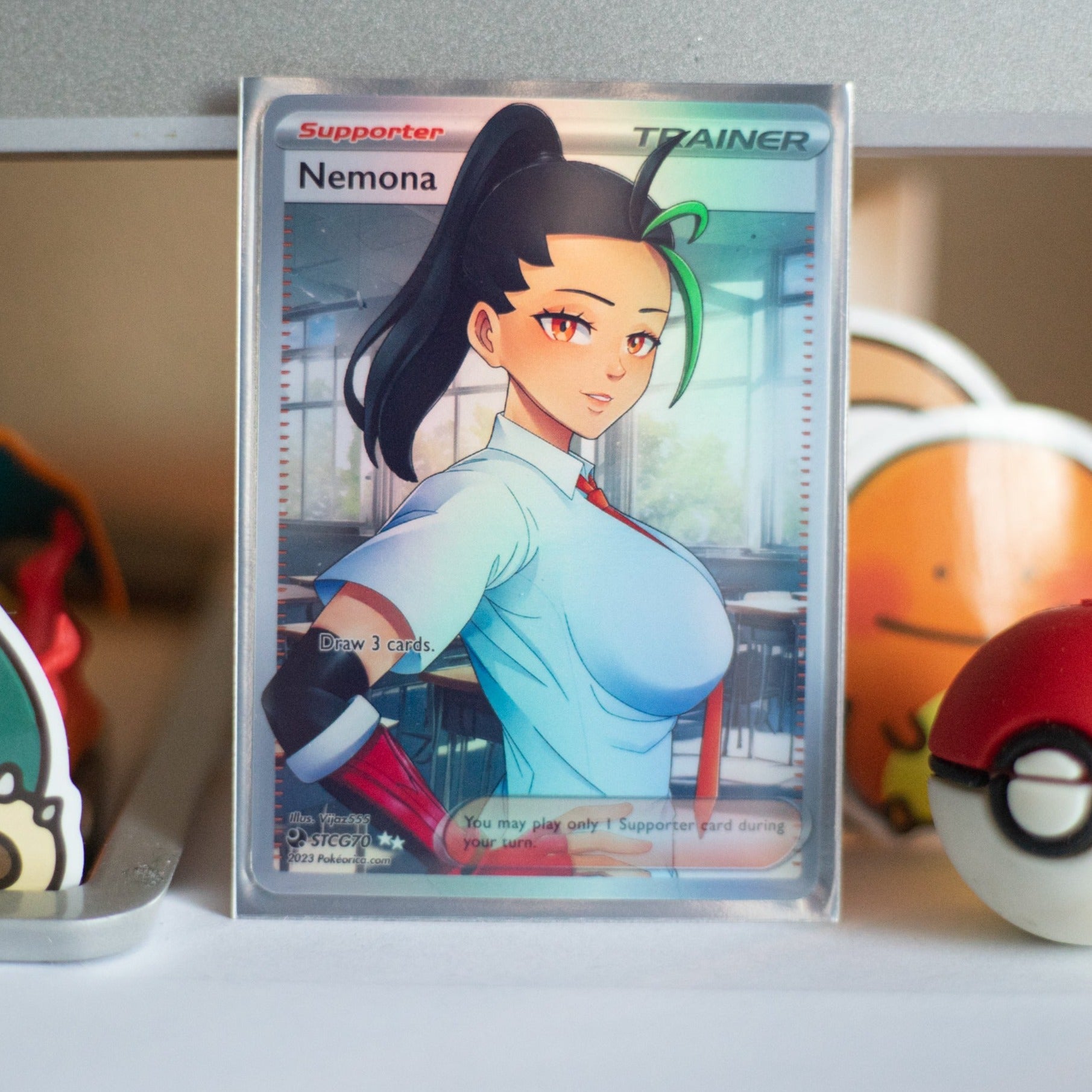 sexy pokemon cards Custom Holographic Full Art Nemona Card – PokeOricaSTCG