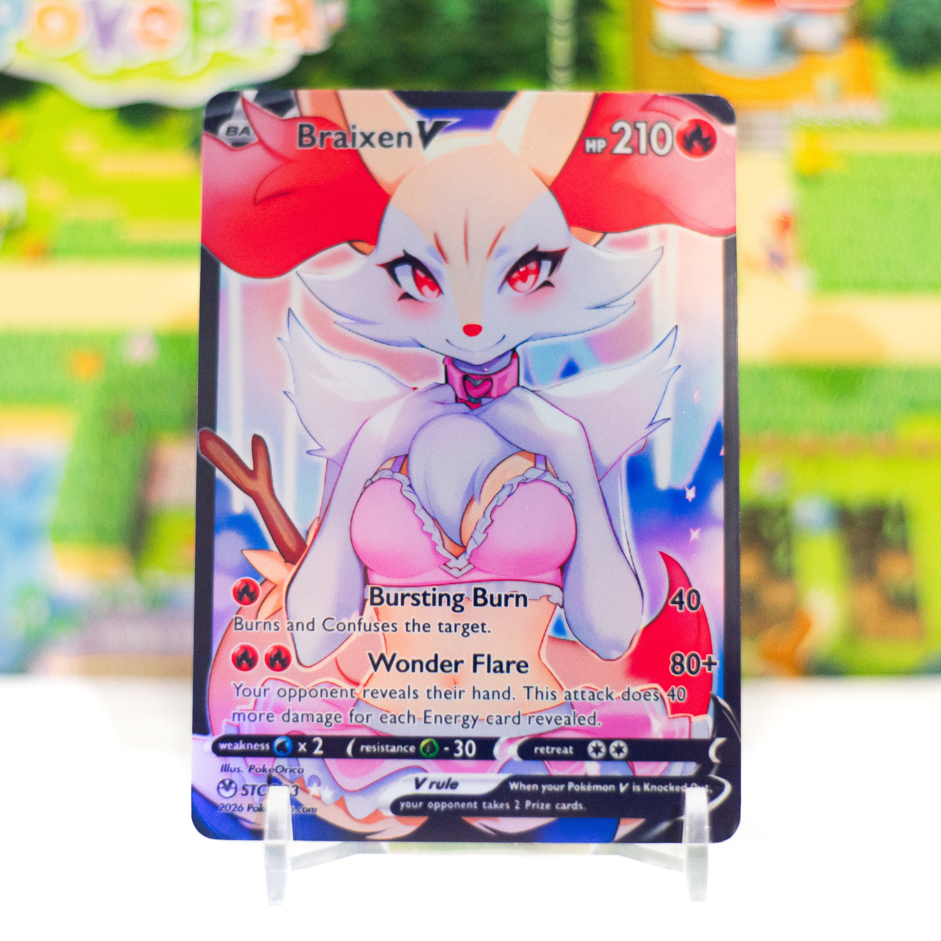 custom holographic pokemon cards Custom Holographic Full Art Braixen V Card – PokeOricaSTCG
