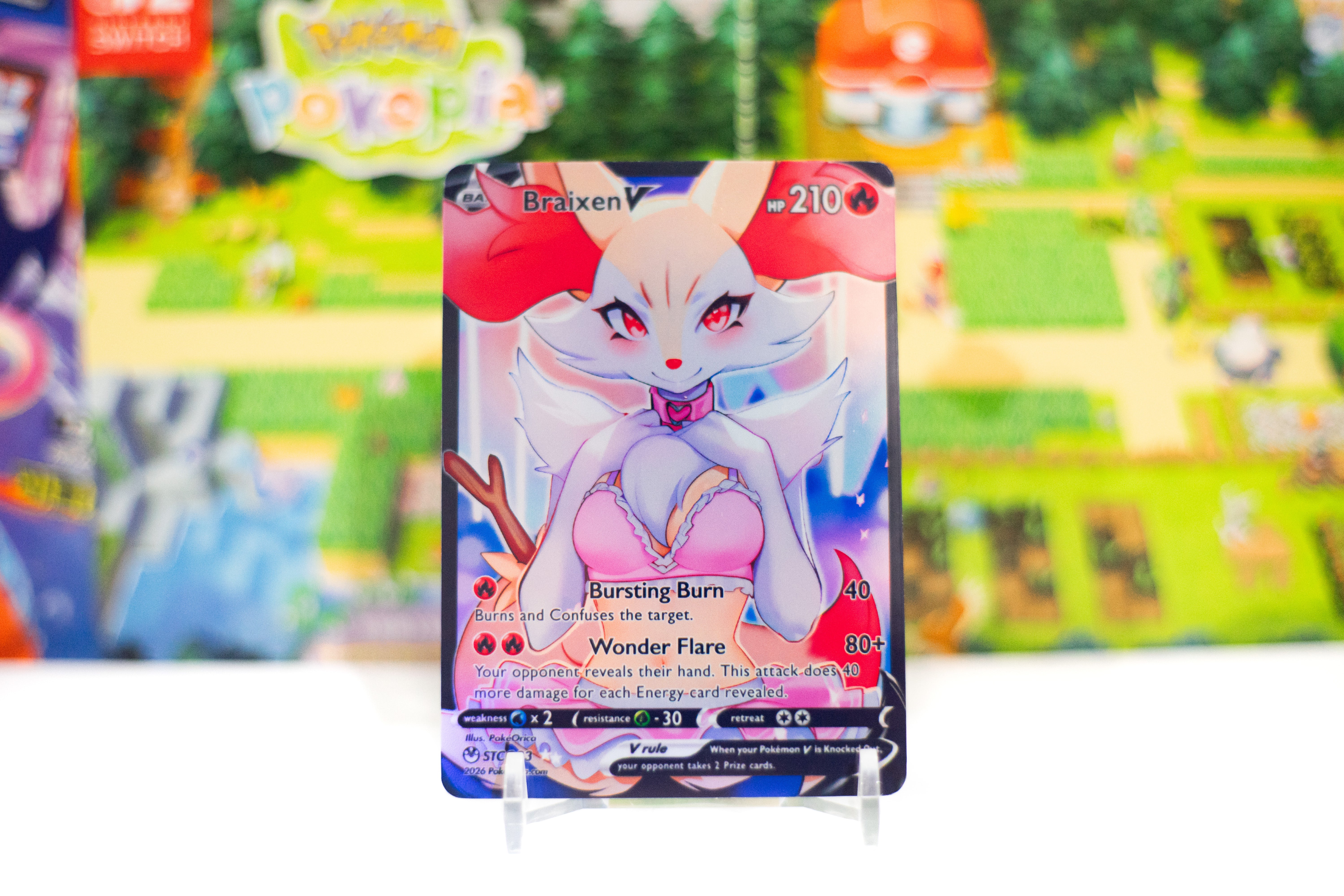 Custom Holographic Full Art Braixen V Card – PokeOricaSTCG