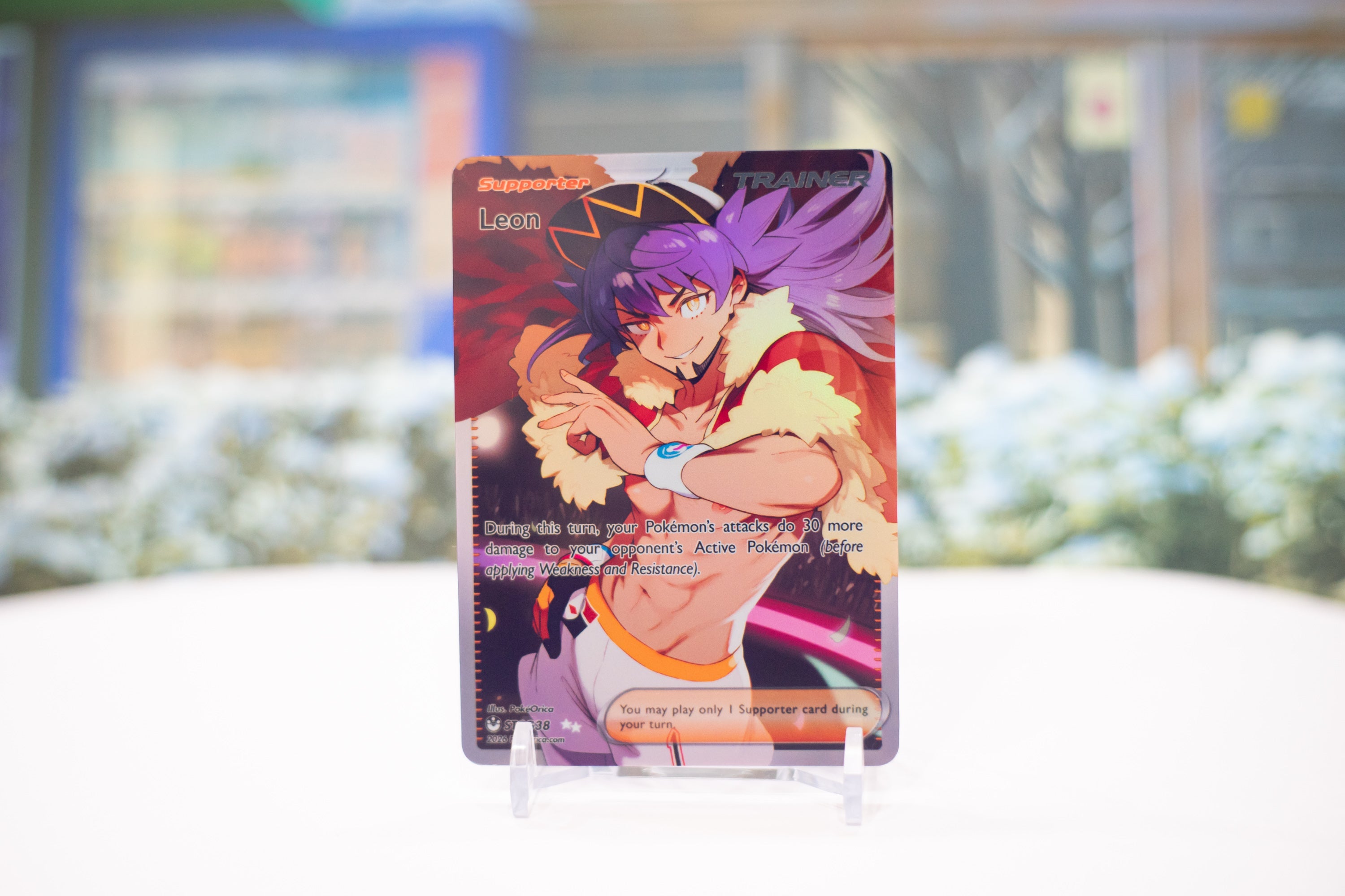 Custom Holographic Full Art Leon Card – PokeOricaSTCG