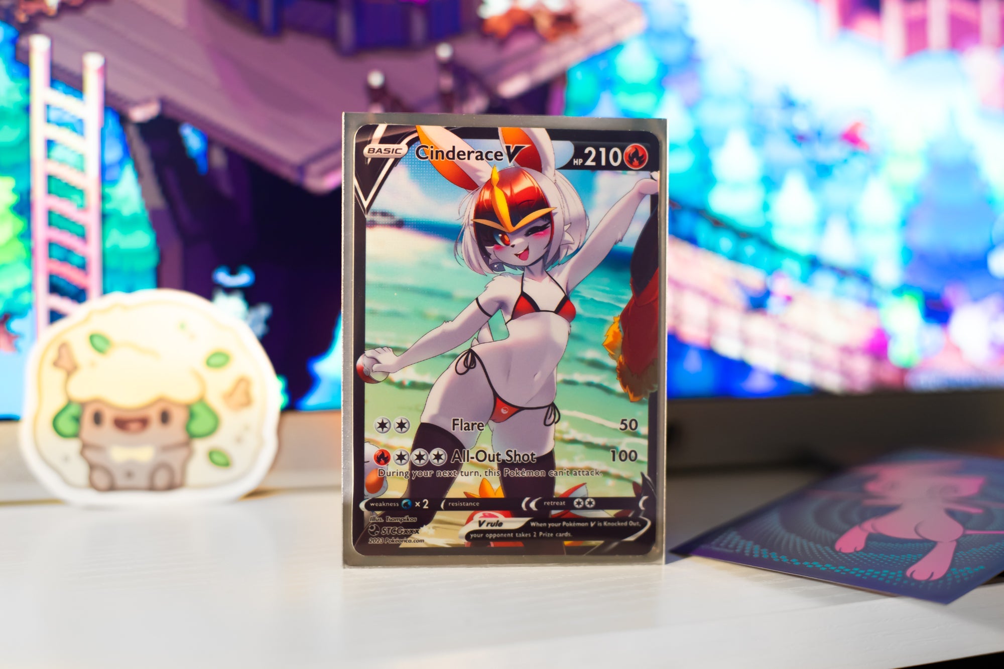 Custom Holographic Full Art Cinderace V Card PokeOricaSTCG Custom Holographic Full Art Cinderace V Card PokeOricaSTCG