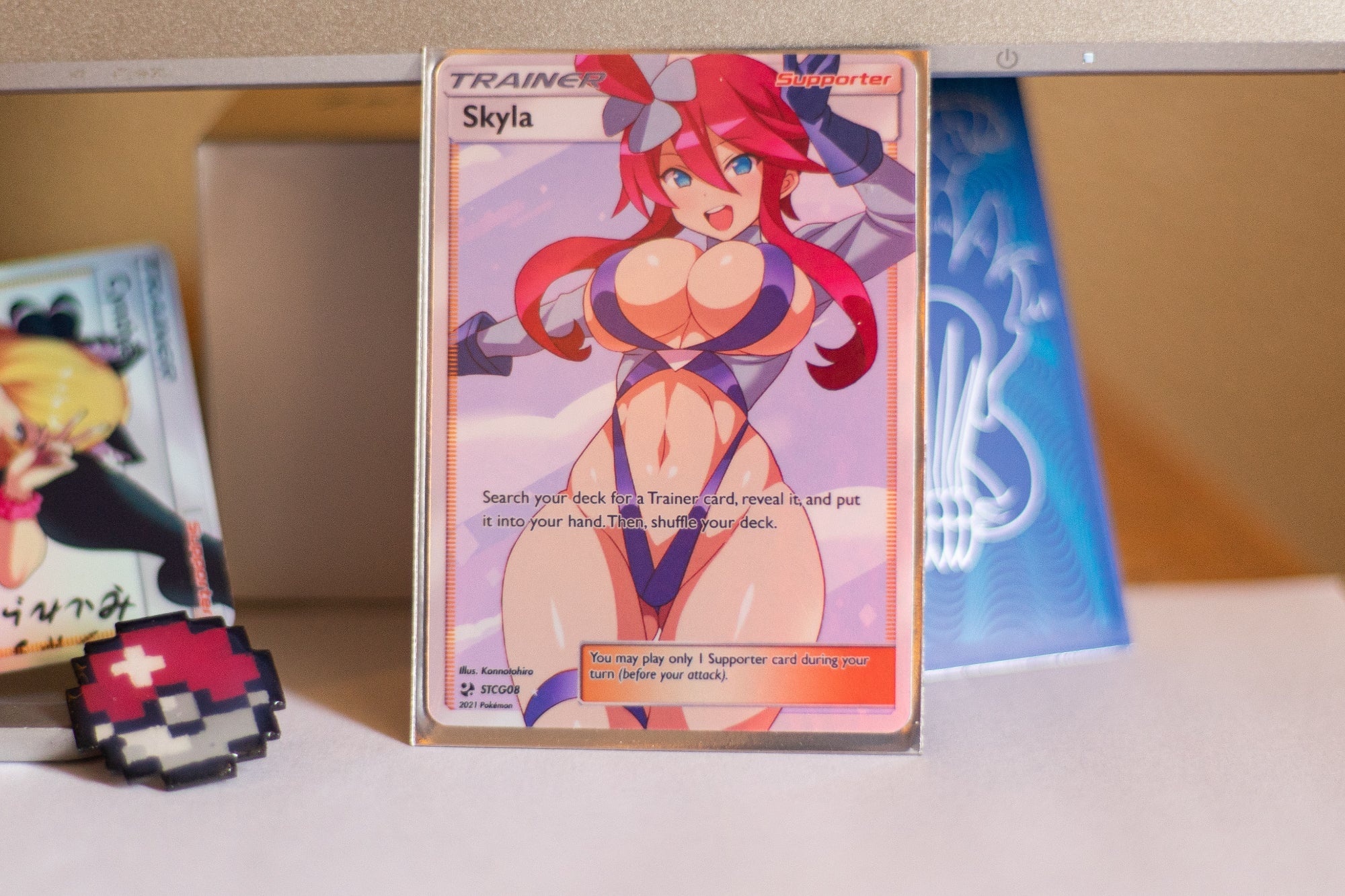 sexy pokemon card Custom Holographic Full Art Skyla Card – PokeOricaSTCG
