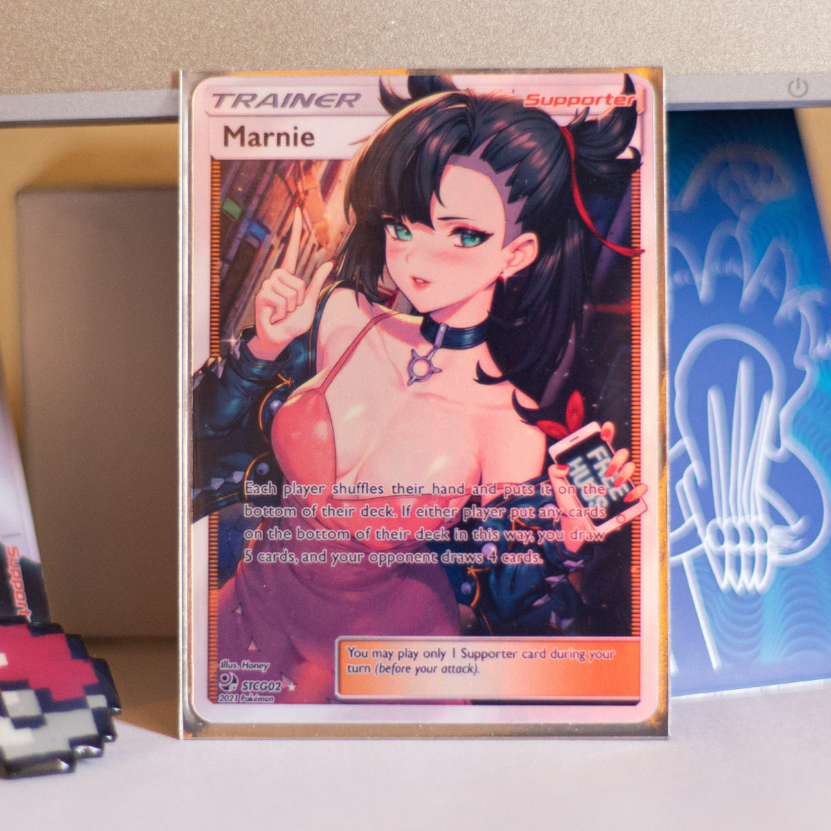 pokemon sexy card Custom Holographic Full Art Marnie Card – PokeOricaSTCG